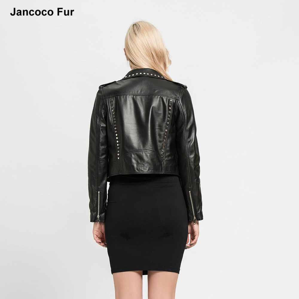 Buen Precio cuero genuino de la zalea chaquetas mujeres moda zipper