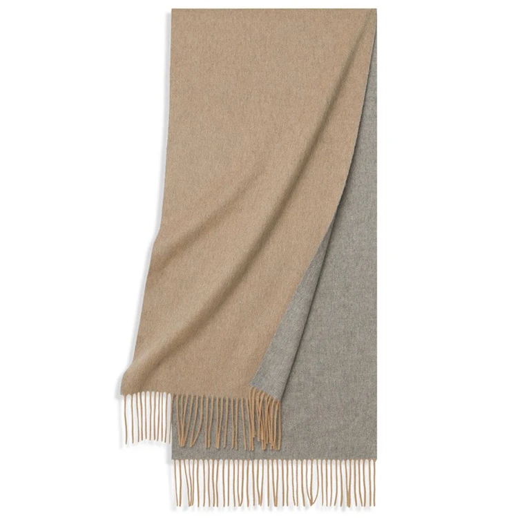 Factory Wholesale Fashion Two Face Two Tone Long Tassel Warm Winter Pure Mongolian Pashmina 100% Cashmere Scarf