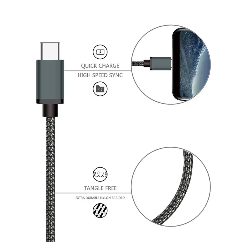 Nylon Braided Extension USB C Cell Phone Cables 6 Feet Charging Cable C Type 2M - ANKUX.COM