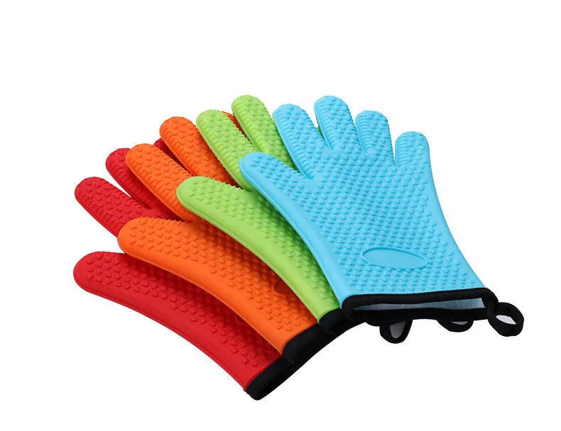 Inner Cotton Silicone Bbq Gloves Silicone Oven Gloves With Fingers Heat