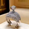 Dazzling White Sapphire Ring Double-layer 925 Sterling Silver Jewelry Engagement Wedding Ring