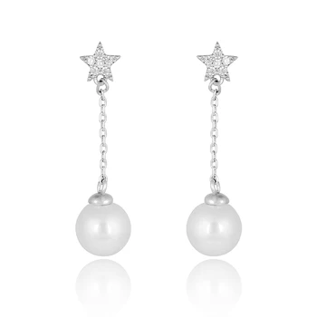 Korean Fashion Sparkling Crystal Small Star Wedding Earring S Korean Fashion Sparkling Crystal Small Star Wedding Earring S Silver Long Chain Dangle Pearl Earrings