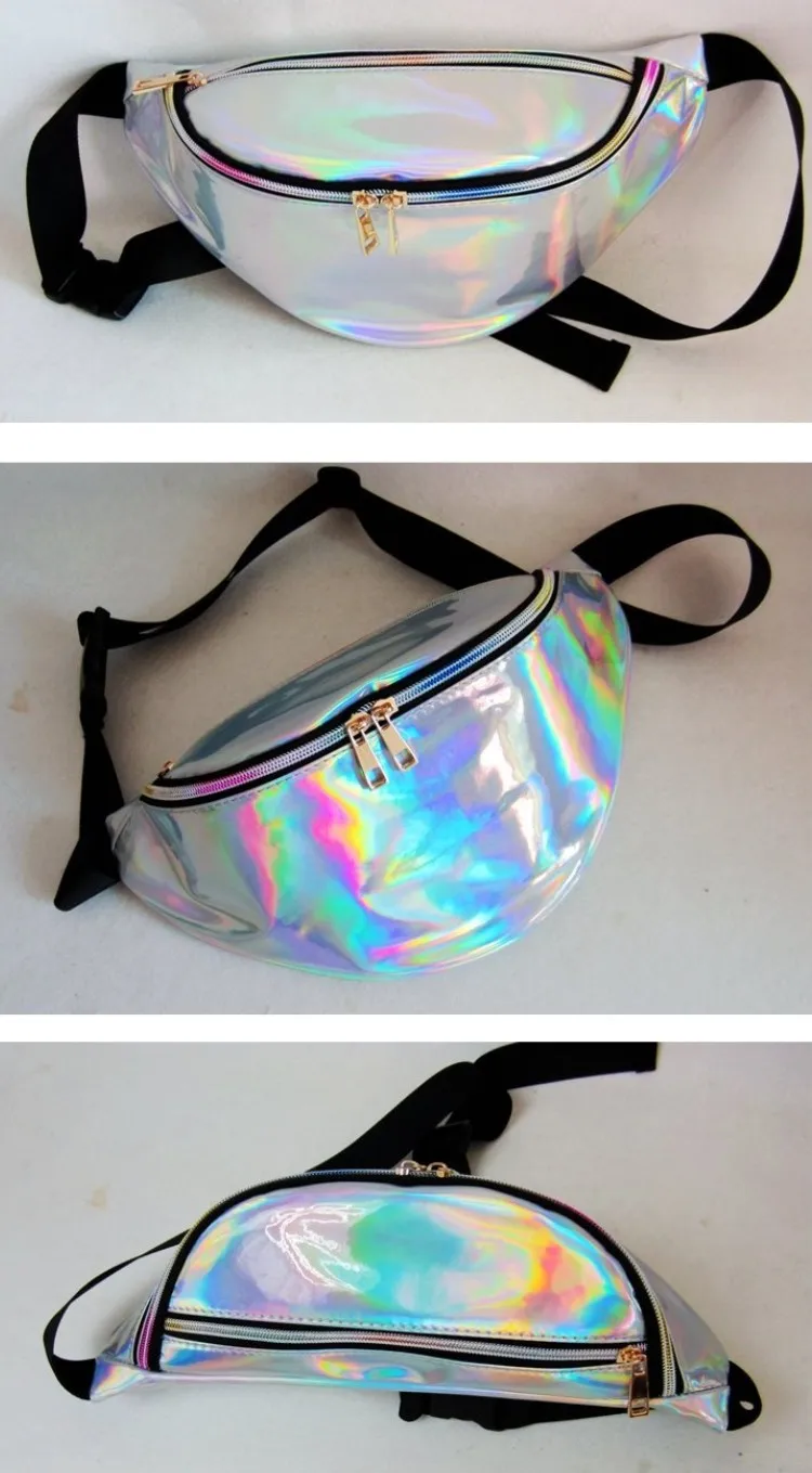 wholesale girl transparent waist bag neon laser holographic glitter pvc clear fanny pack.jpg