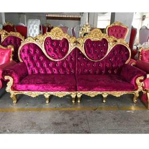 Mmd031 Antique Furniture Royal King Chair Sofa Gold Leaf Fabric French