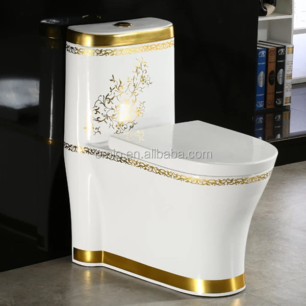 Gouden kleur keramische badkamer wc vloerstaande een stuk wc