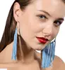 Long tassel drop earrings Statement Bohemian Fringe beige silk earrings