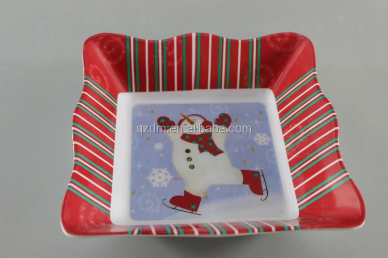 Plastic Christmas Fruit Plate, Melamine Food Plate Snowman Print