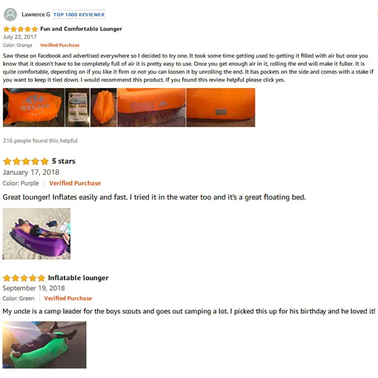 2018 amazon top seller wekapo inflatable lounger outdoor camping lazy air lounger sleeping bags