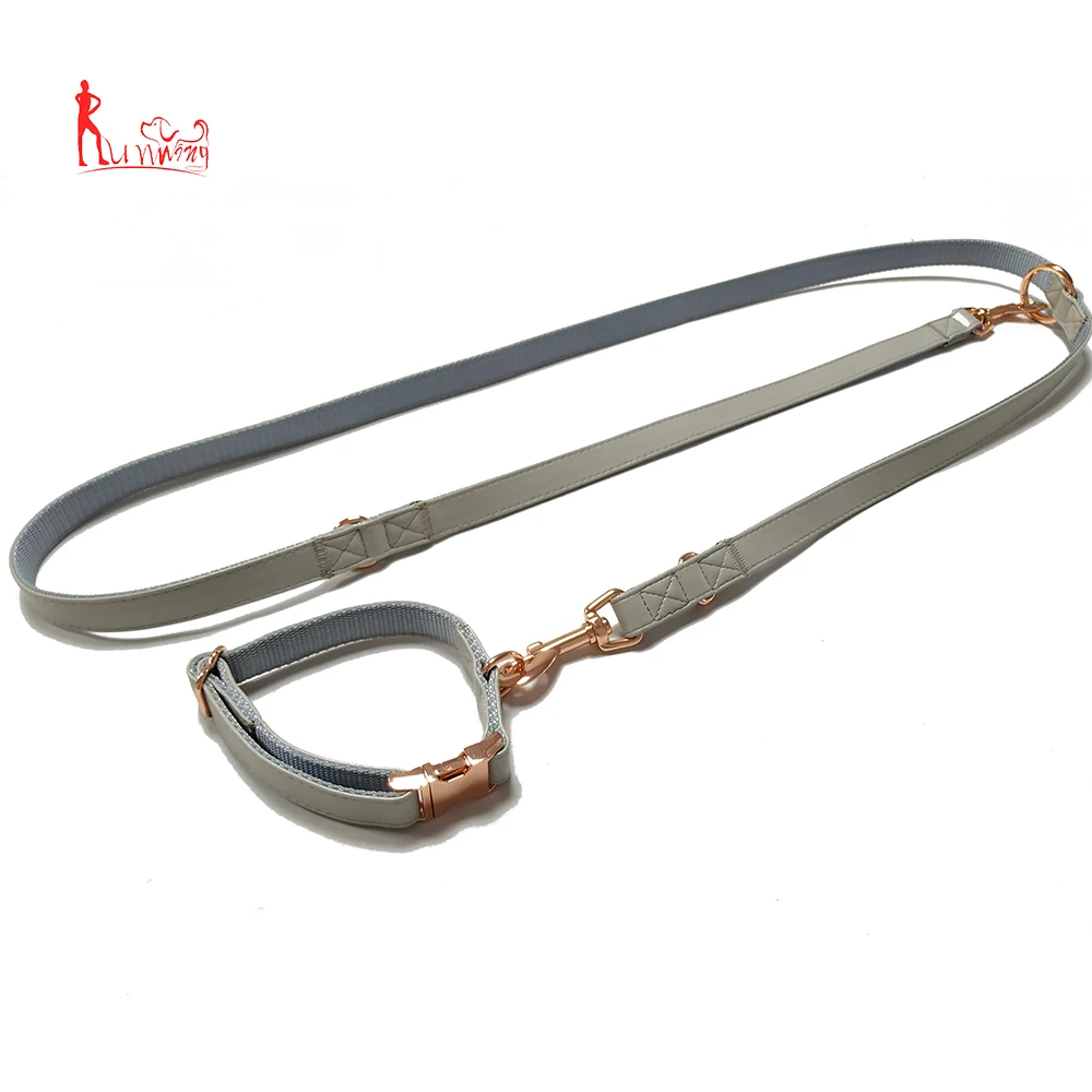 Custom Color Double Hooks Luxury Soft Leather And Nylon Dog Lead Leash