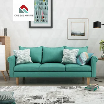 Queenshome Factory Wooden Legs Furniture Modern Style Velvet 3 Seater Fabric Sofas Green Home Living Room Sofa View Double Loveseat