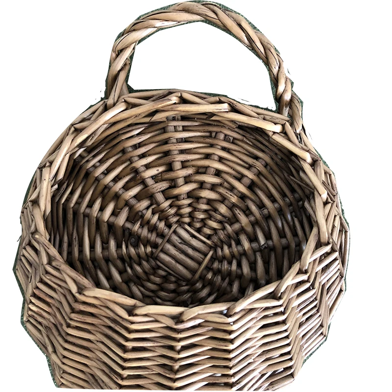 Round Wicker Basket With Handle Hanging Flower Plant Buy Wicker