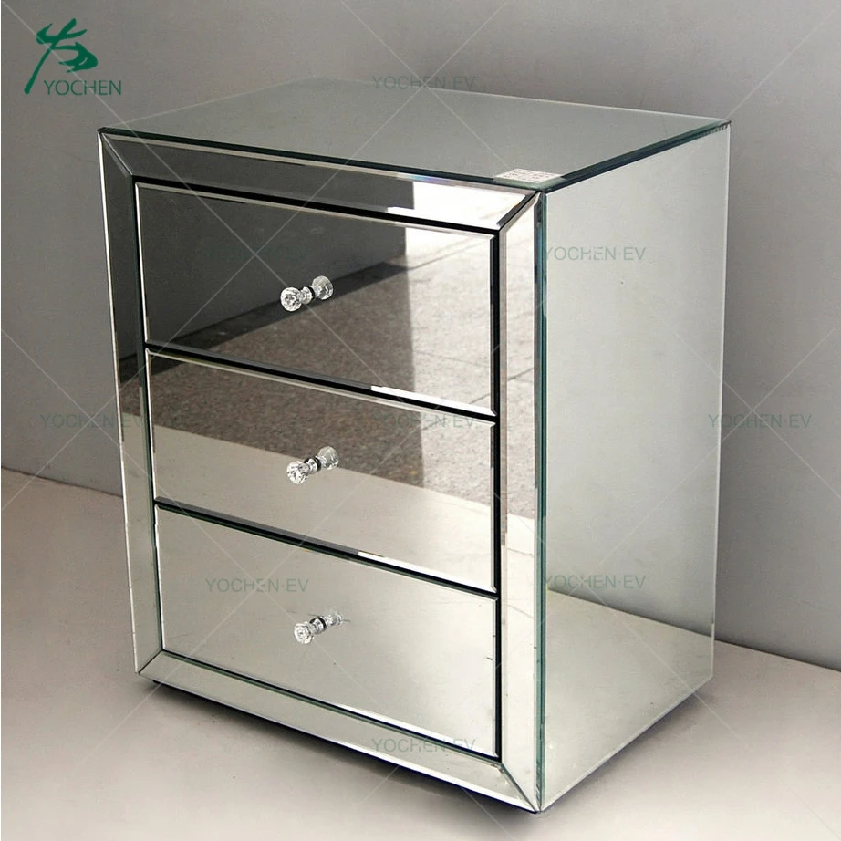 Silver Glass 3 Drawer Mirrored Bedside Table Cabinet Buy