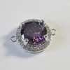 Medium Silver Plated Amethyst Colored Cubic Zirconia Links Layer Setting Connector,Findings,Brides,Wedding Jewelry(16x12MM)