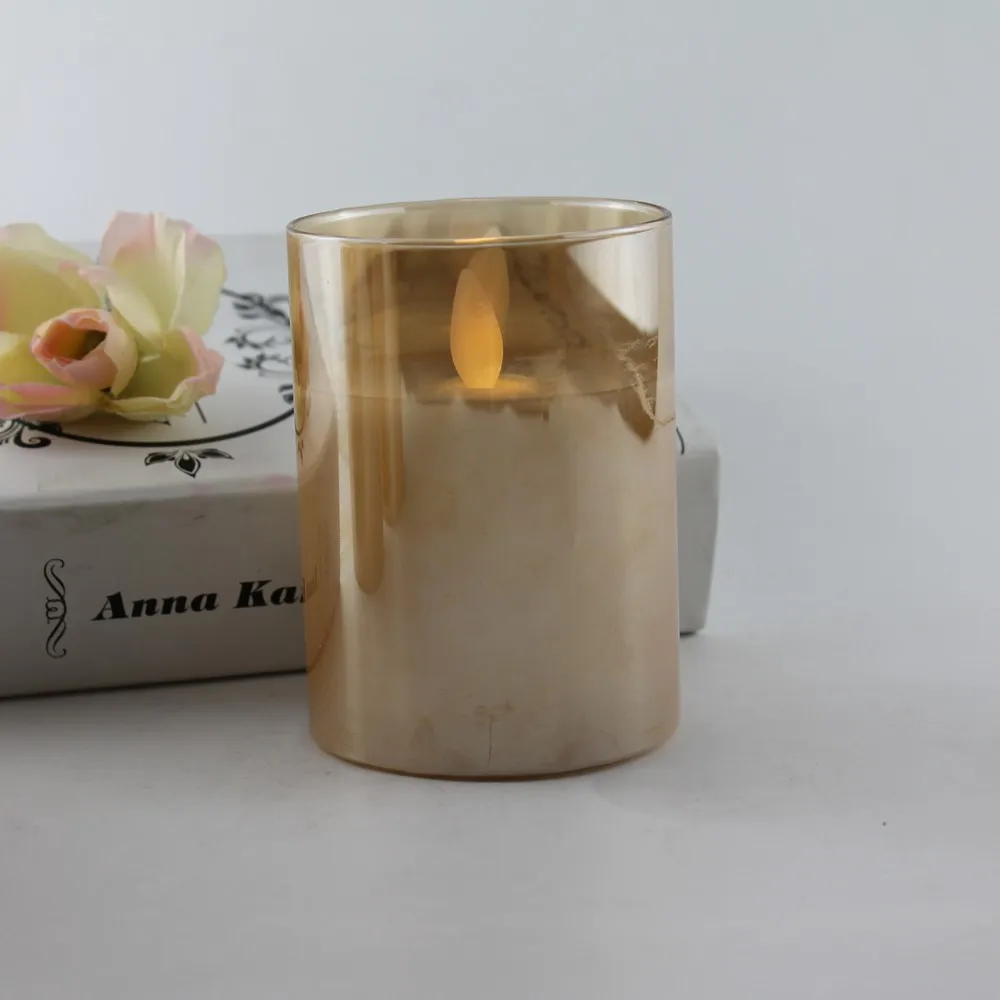 wax with moving wick flickering flameless led candle gray glass