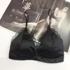 Bralette Lace Silk Bra Underwire Deep V Neck Smooth Pullover T-shirt Lace Bra Blue Black White