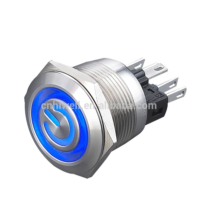 Waterproof anti-vandal LED metal push button power switch