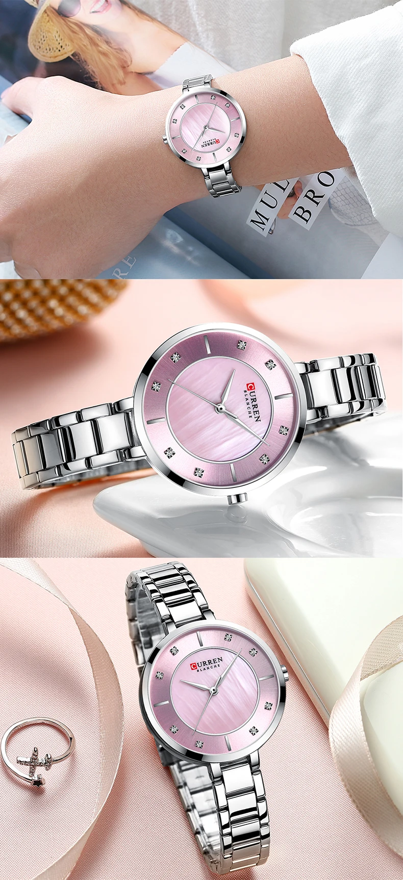 CURREN 9051 Ladies Watches Fashion Elegant Quartz Watch Women Dress Wristwatch Rhinestone Set Dial Rose Gold Steel Band Clock