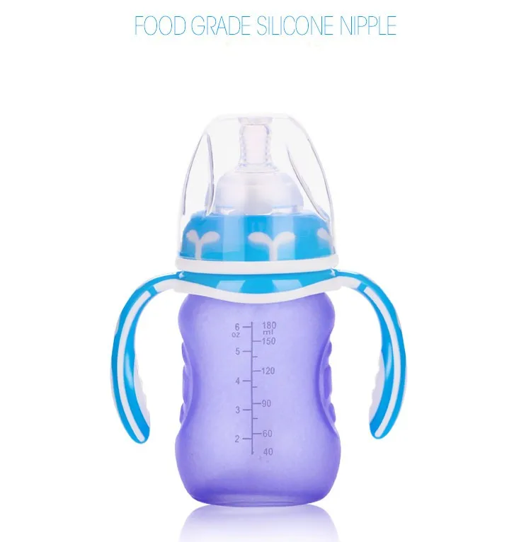 G003 Xinai Glass Baby Feeding Bottle With Silicone Sleeve Antidrop