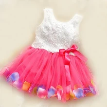 0-2 anos meninas de verão meninas de vestido rosa pétala hem cor do vestido bonito vestido meninas vestidos de bebê