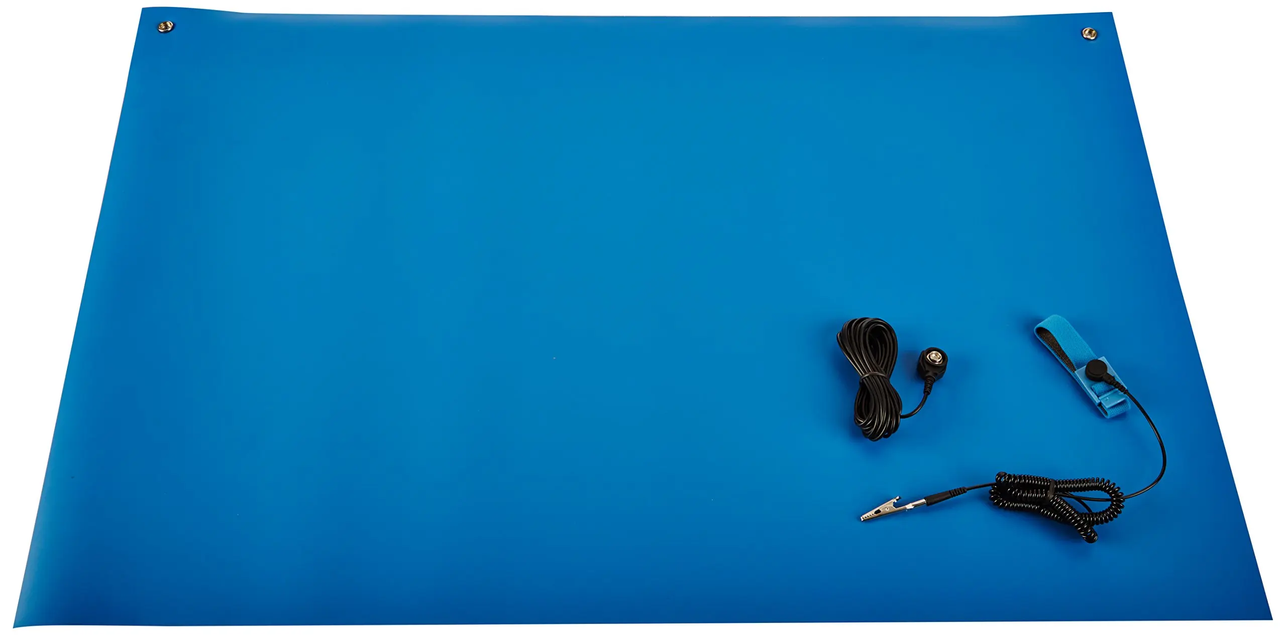 2 Wide x 3 Long x 0.06 Thick Bertech ESD Two Layer Rubber Mat Kit with a Wrist Strap and a Grounding Cord Blue