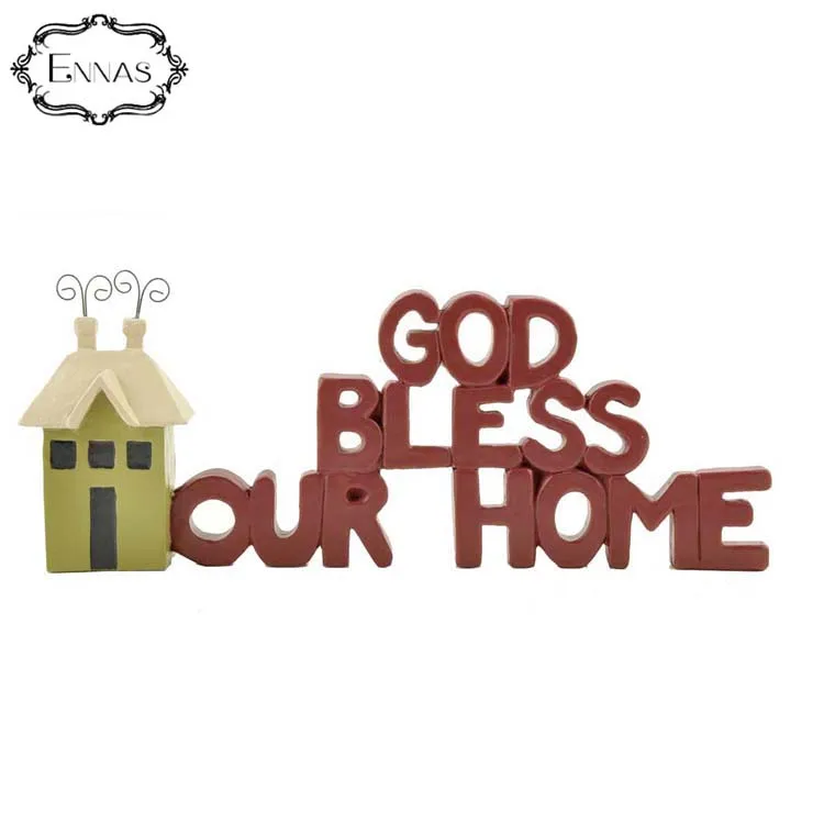 Resin crafts 3D house statue words " GOD BLESS OUR HOME "home decoration for souvenir