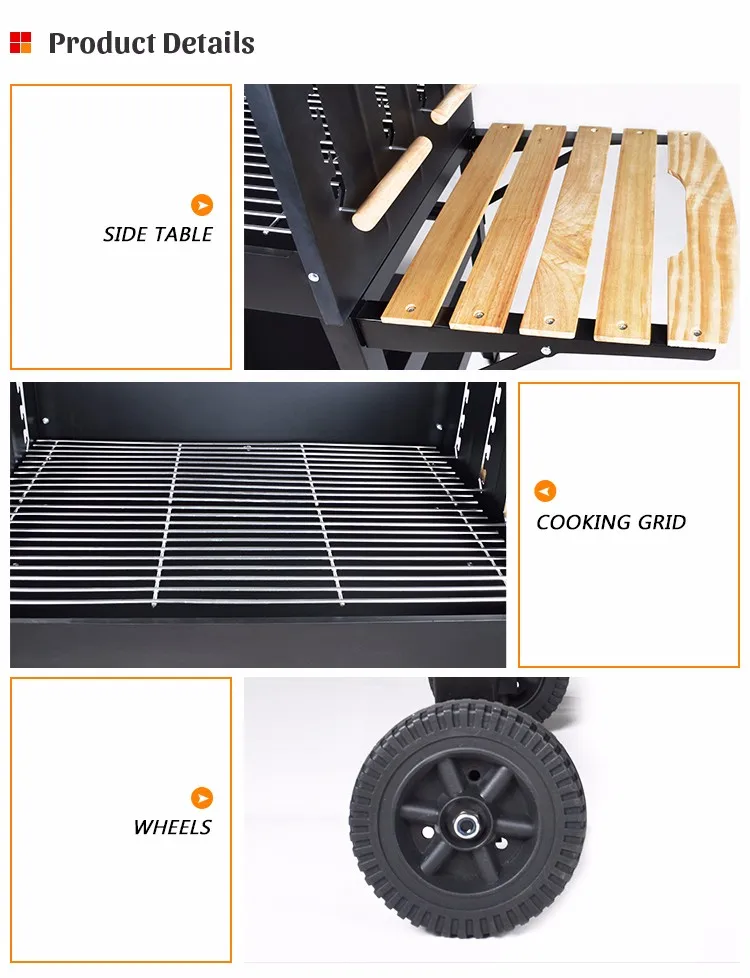 Party Used Bbq Adjustable Cooking Height Grill Charcoal Square Barbeque