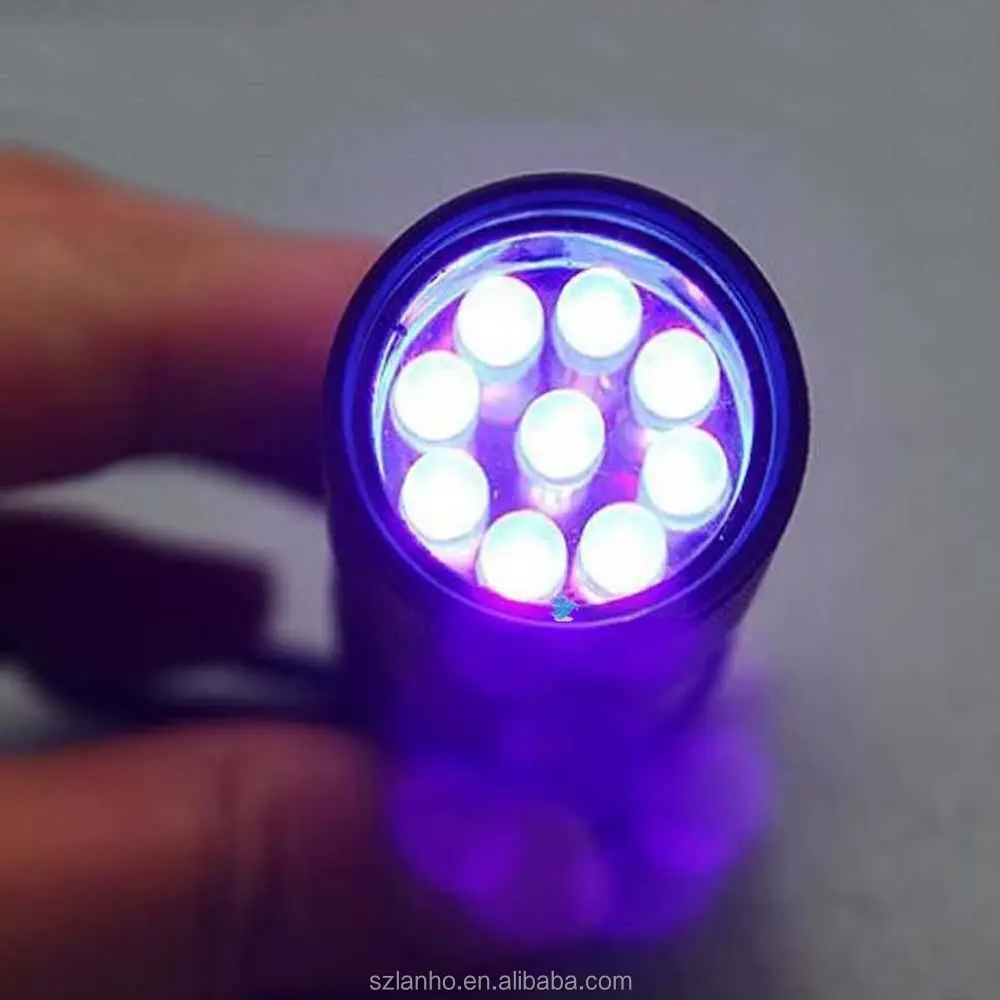 Mini Aluminum Uv Ultra Violet 9 Led Flashlight Torch Light Lamp Black