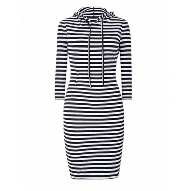 Women Stripes 3/4 Sleeves T-shirt Knee Length Dress Girls Summer Dress.jpg