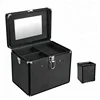 Makeup Train Case with Mirror Brush Pot Portable Cosmetic Storage Organizer with Removable Tray
