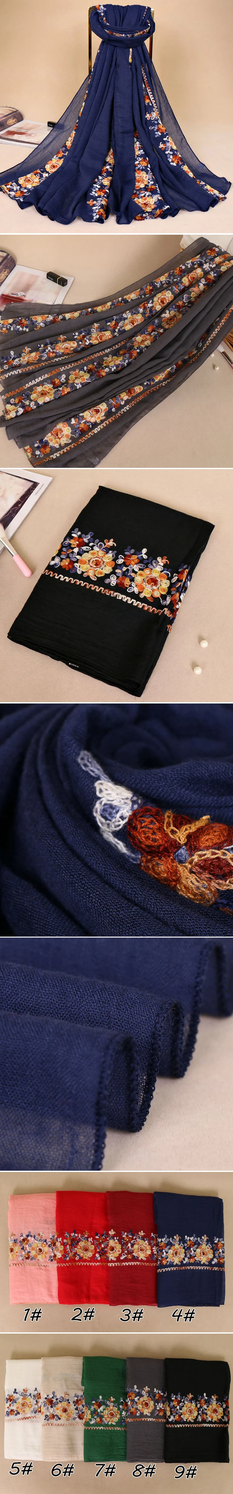 High Quality Fashion Ladies Scarves Shawls Wholesale Custom Muslim Cotton Embroidery Hijab Scarf For Women