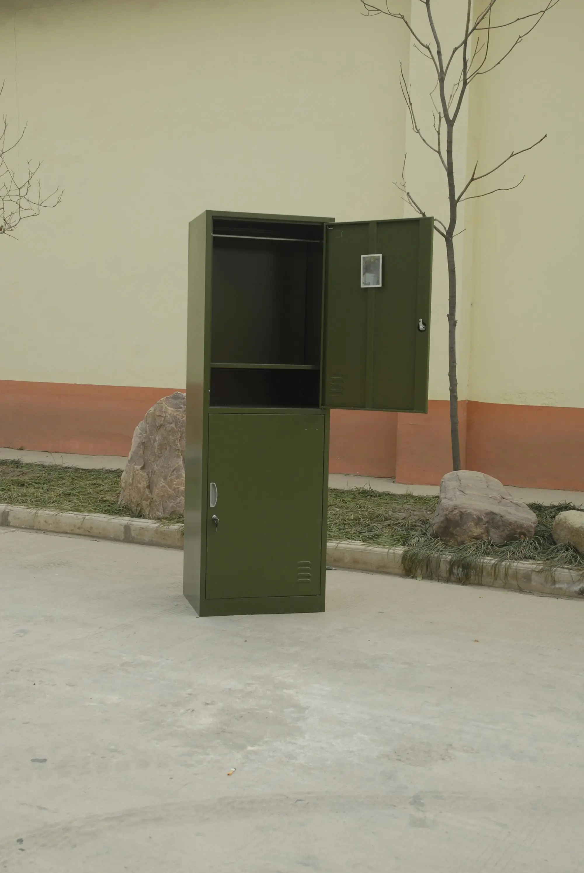 2 Double Door Steel Wardrobe Secure Storage Wall Surplus Vintage Metal Military Locker For Sale