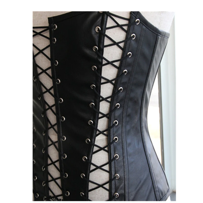 Sexy Black Leather Corset Lace Up Hollow Out Sexy Bustier Women Waist Cincher Slim Corsets Buy