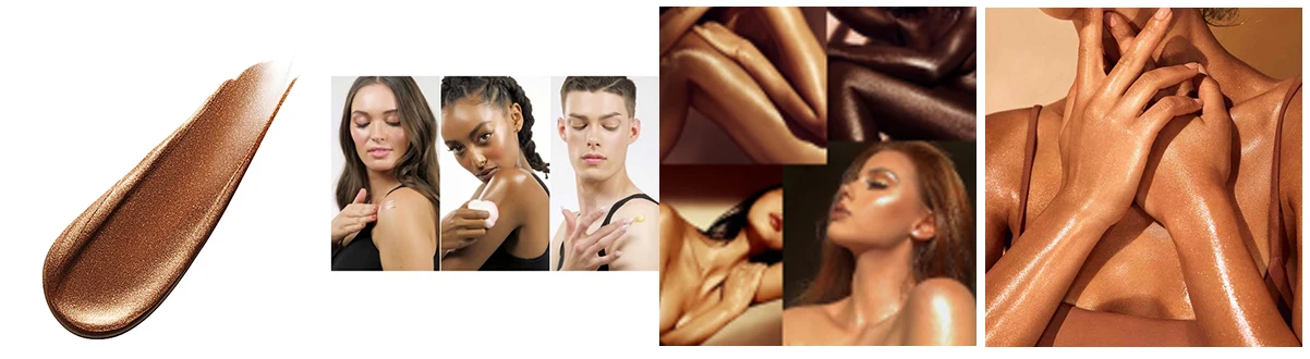 Wholesale long lasting skin shimmering body oil/lotion liquid highlighter champagne gold shimmer body luminizer