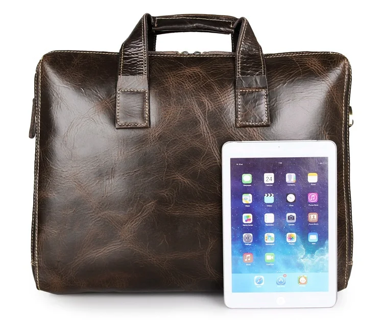 J.M.D Men/'s Crazy Horse Leather Shoulder Document Brief Case Messenger Tote Bag