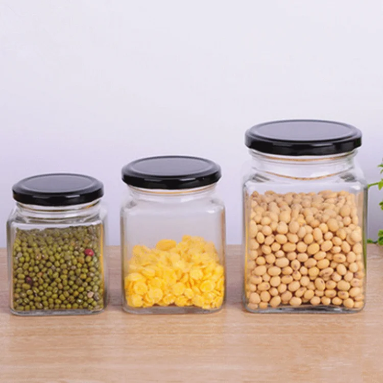 China Manufacturer Supply Square Glass Honey Bottle/jar Storage Jam