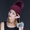 Black Nice Feeling Export Knitting Hat Wooly Soft Chunky Knit Fur Pom Pom Beanie Hats