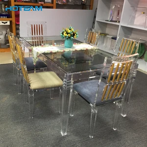 Transpa Rectangle Acrylic Dining Table Set 6 Chairs Room Furniture
