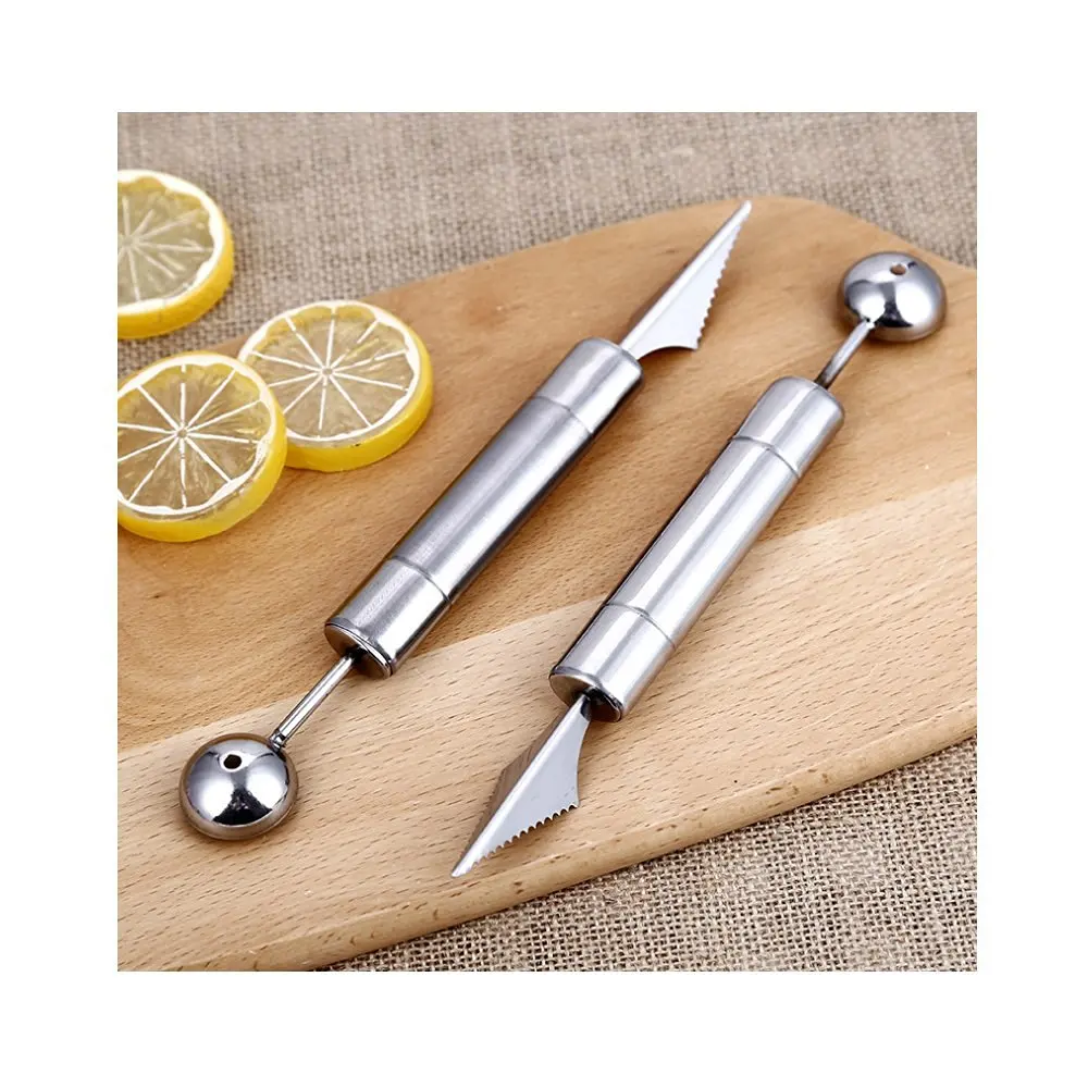 Lin store 2-in-1 Stainless Steel Fruit and Vegetable Carving Knife and Melon Baller Fruit carving knife