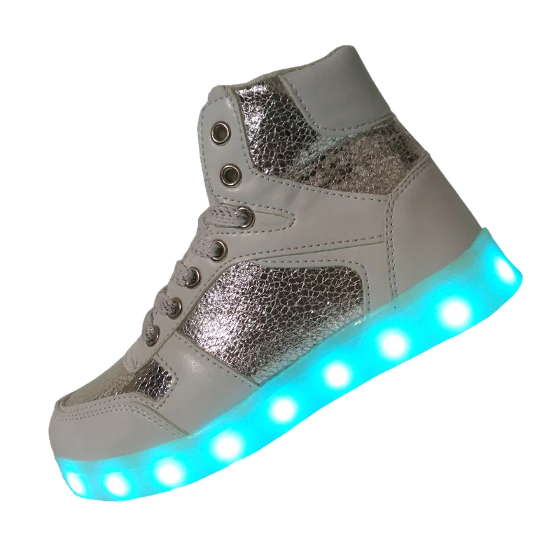 2016 New White Color Kids Light Up Shoes Girl Led Shoes Boys Sneakers Basket Children PU