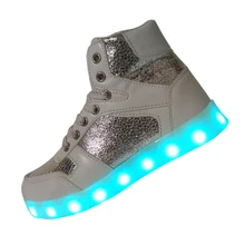 2016 New White Color Kids Light Up Shoes Girl Led Shoes Boys Sneakers Basket Children PU