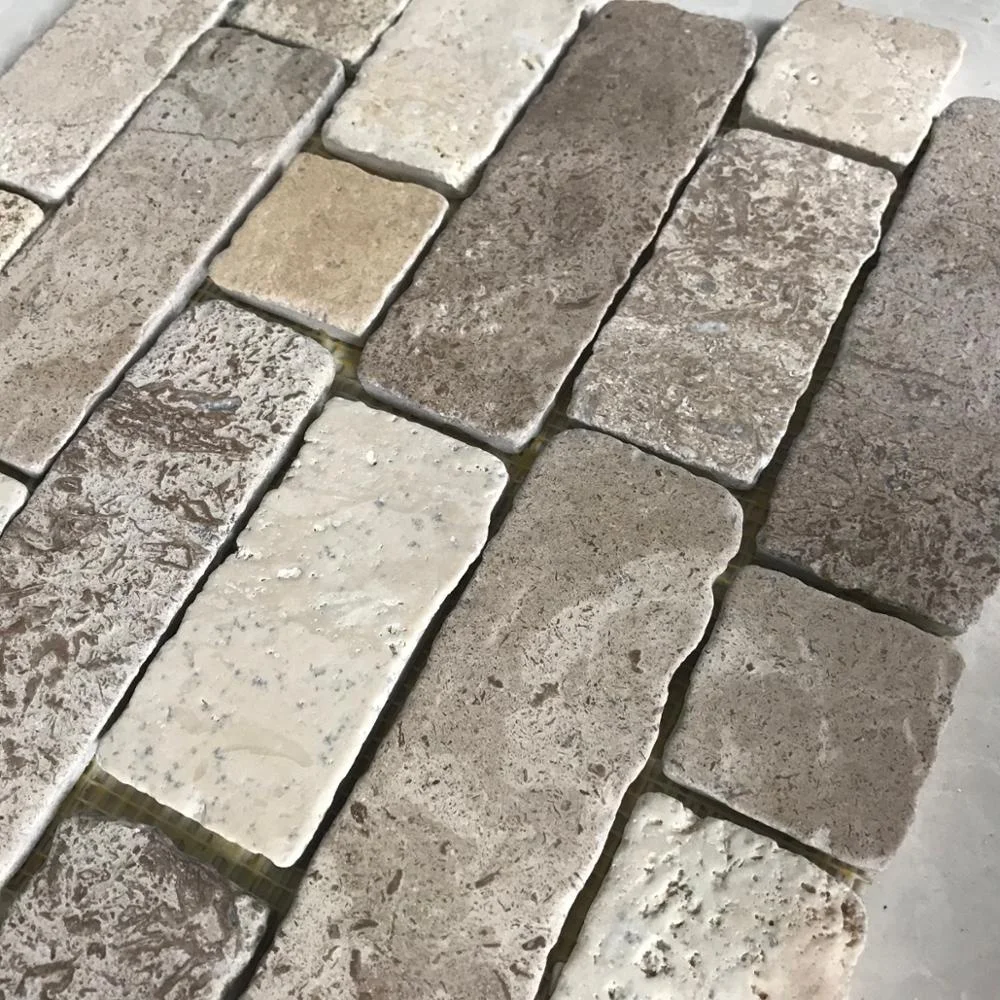 China split face natural beige travertine stone mosaic floor and wall tiles 30 x 30