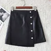Women Brand famous Vintage Rivet Leather Skirt High Waist A-Line PU Skirt Sexy Fashion Single-Breasted Skirt