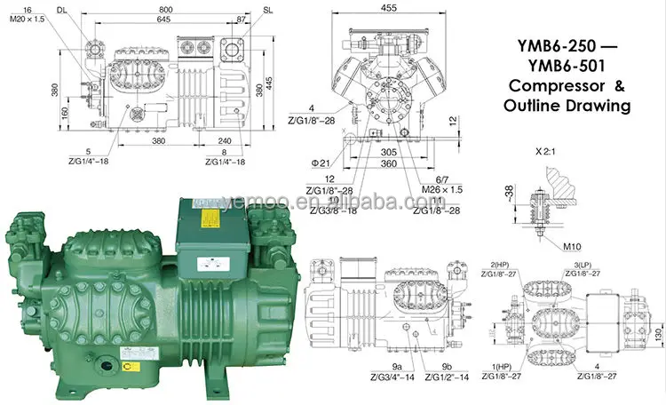 25hp Yemoo Semi-hermetic Piston Model Bitzer Screw Compressor With