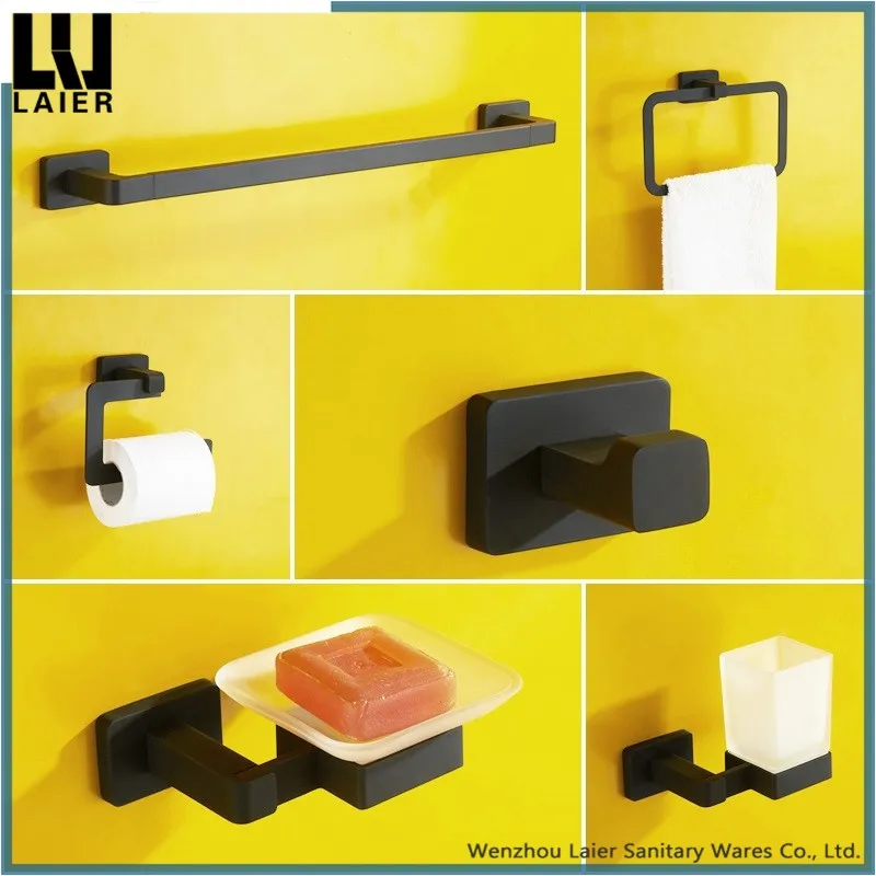 Modern New Design 6 Pieces Square Base Bath Products Set Brass Chrome