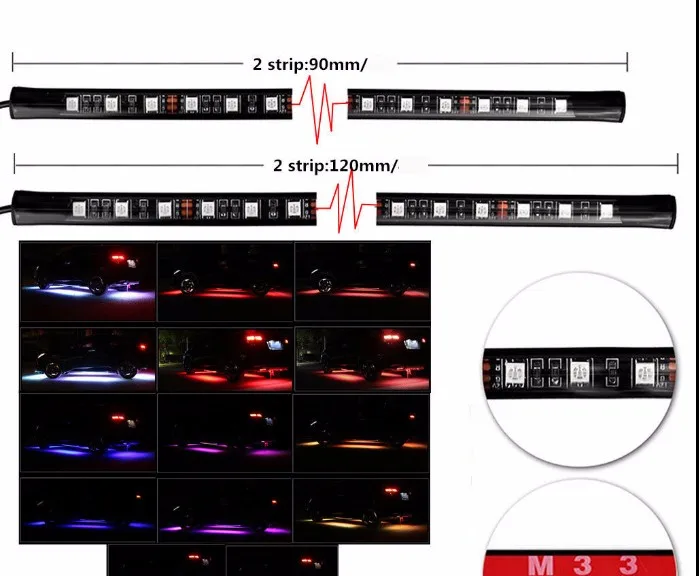 4 pcs RGB Colors LED Strip Under Car Underbody underglow Neon Lights Kit with remote