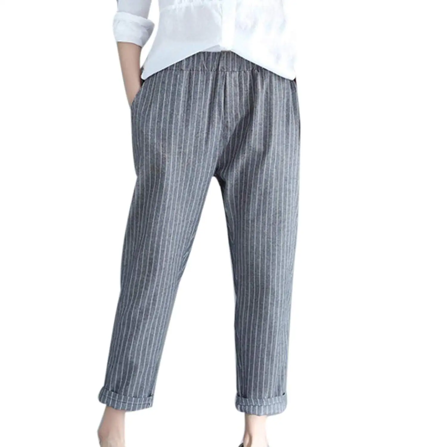 striped ankle length pants