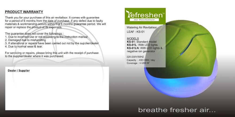 Ks01ln Led Light Water Based Air Revitalisor / Air Cleaner / Air