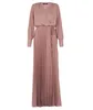 Latest Dusty Pink Pleated Dress Hot Sell Muslim Long Dress Fashionable Baju Kurung Muslim Women Dress Crepe Bow Cuffs