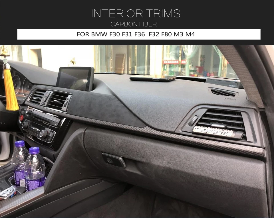 Carbon Fiber Texture Dashboard Sticker Trim For BMW F30 F34 3 Series – Gloss Black