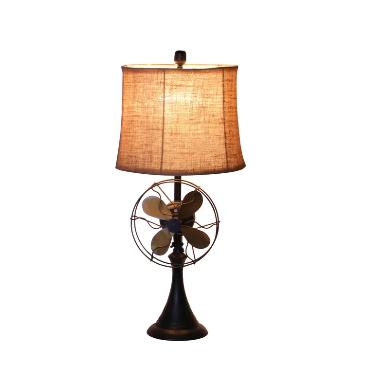 2019 High quality Metal table lamp/Black metal light with Antique gold fan /vintage  decorate table lamp